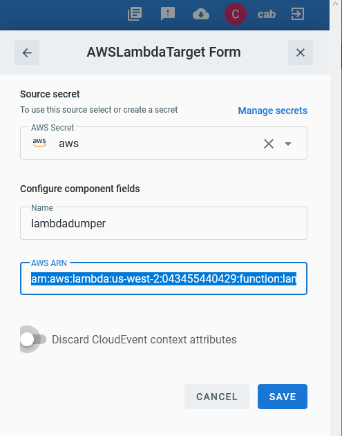 AWS Lambda Target form