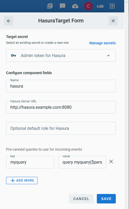 Hasura Target form