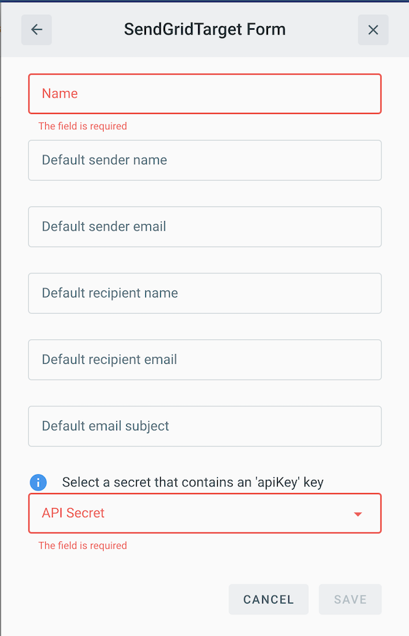 SendGridTarget form