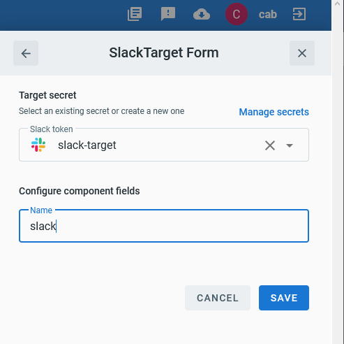 Slack Target form