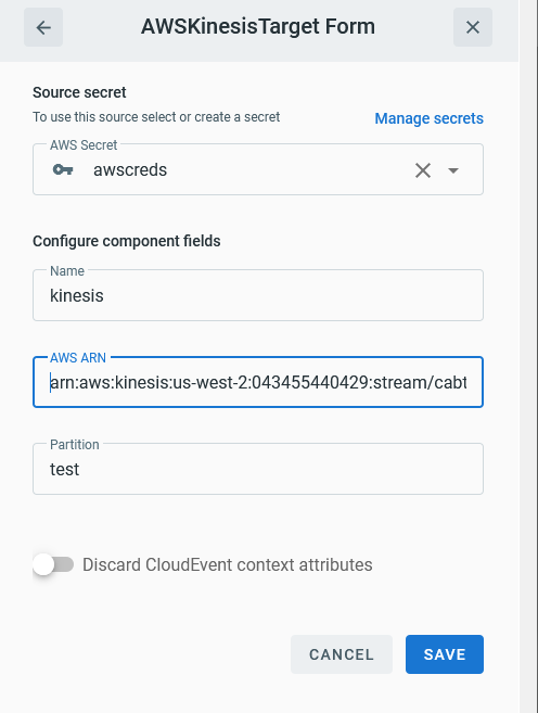 Amazon Kinesis Target form