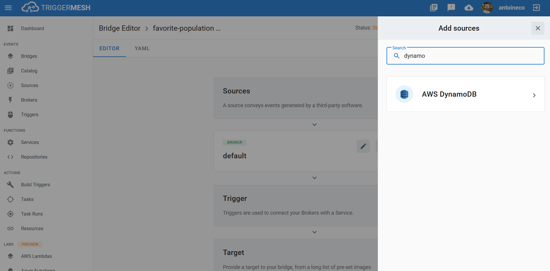 Adding an Amazon DynamoDB source
