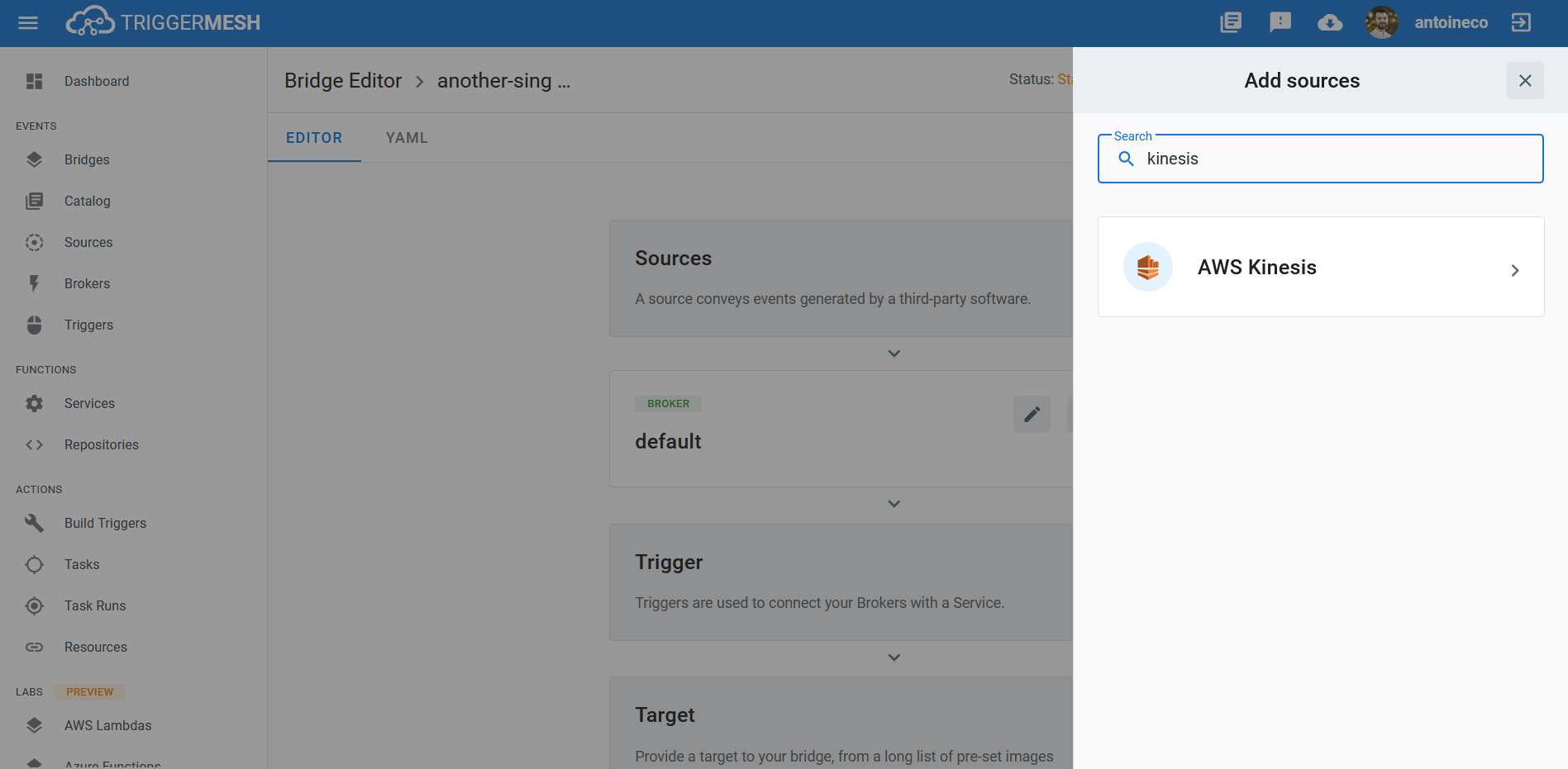 Adding an Amazon Kinesis source