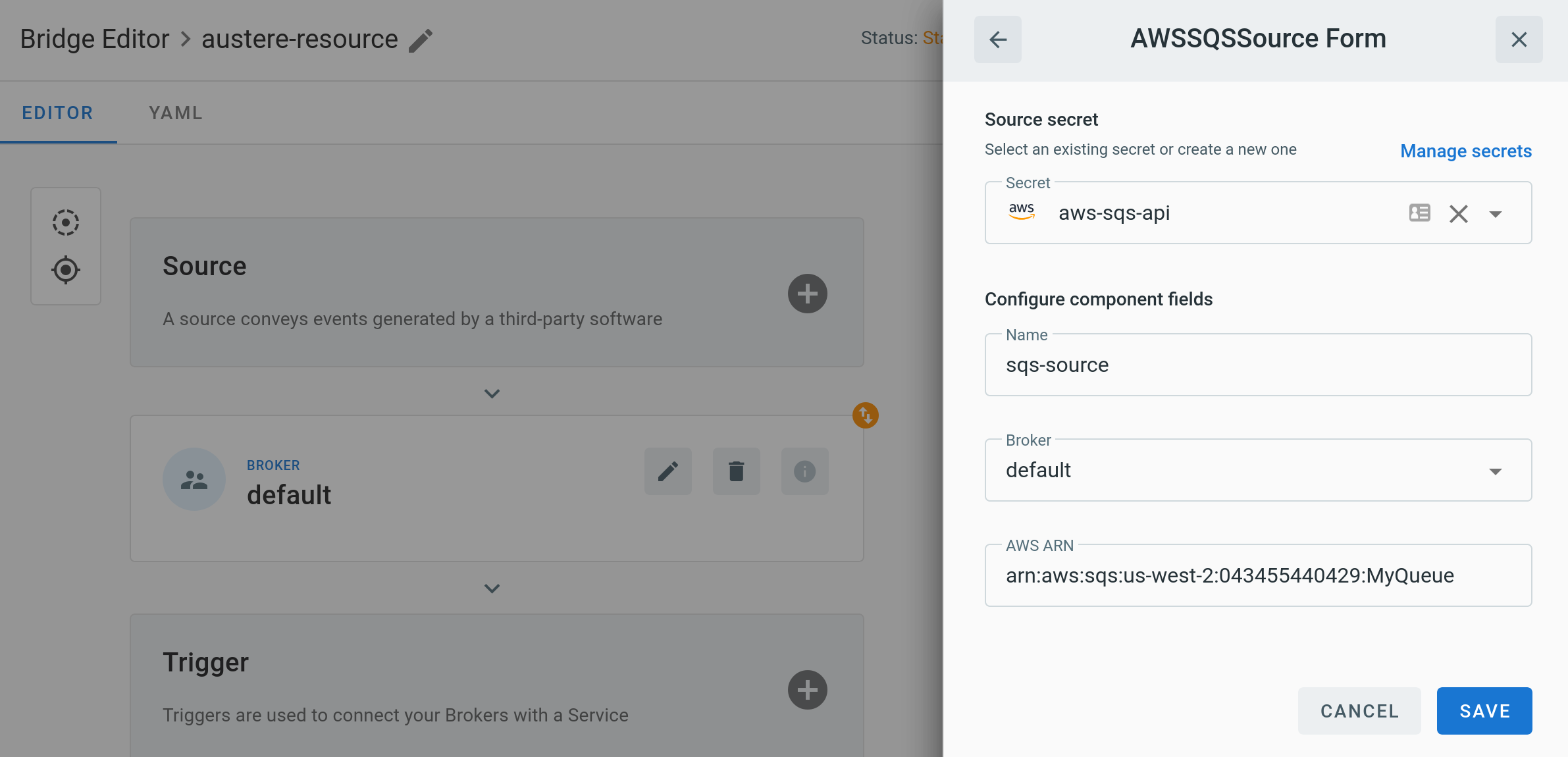 Amazon SQS source form
