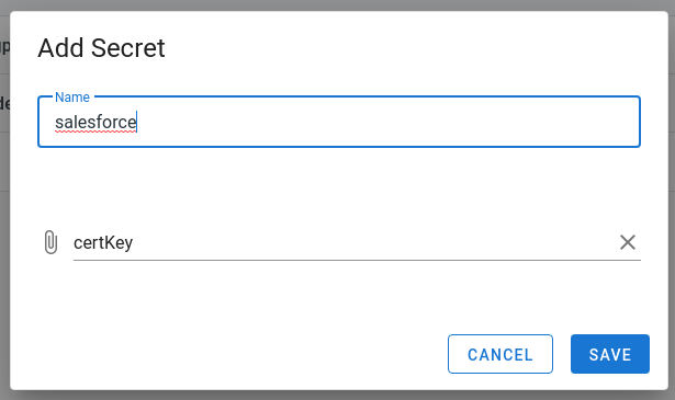 Upload secret