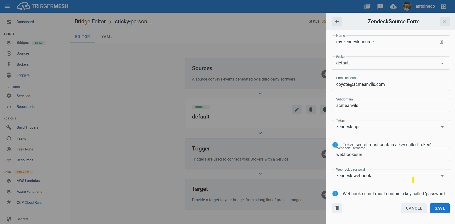 Zendesk source form