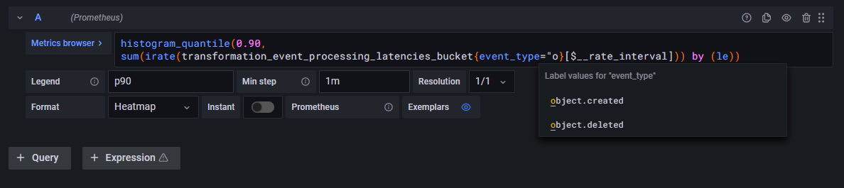 Grafana processing latency - Label filter