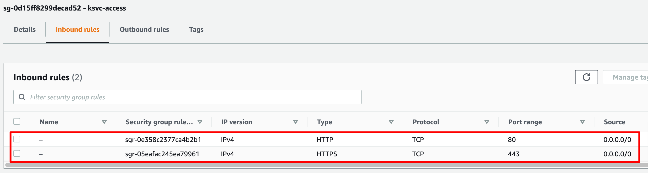 Security Group for Accessing Ksvcs