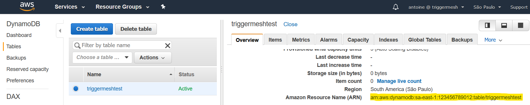 DynamoDB Table ARN