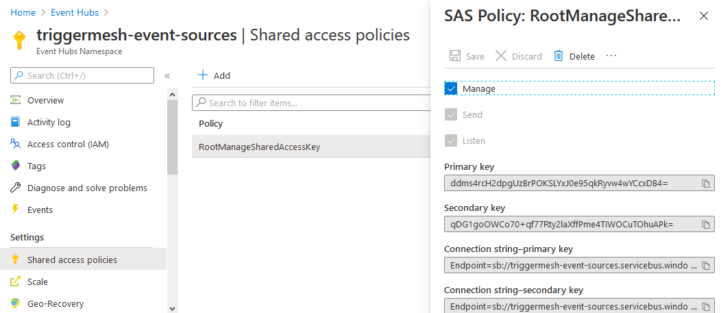 Event Hubs SAS key